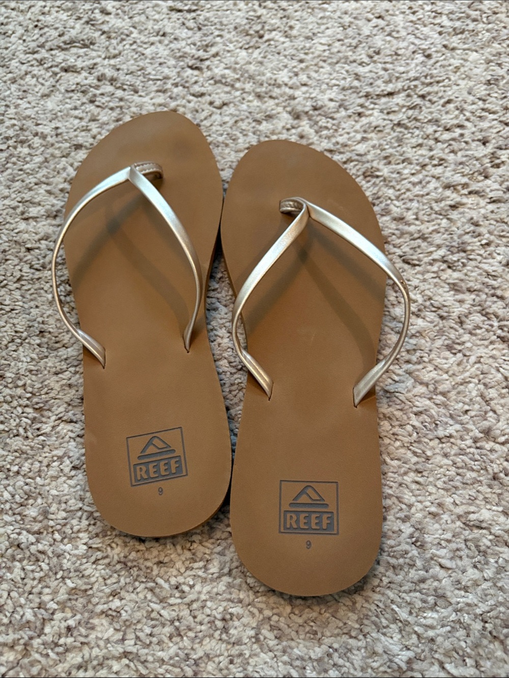 Reef Women's Brown Footbed Flip Flops with Metallic Gold Straps